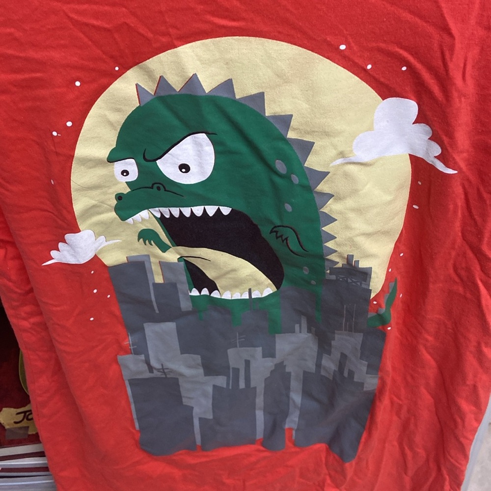 Orange “Cartoon Godzilla” Graphic T-Shirt